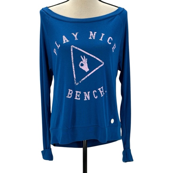 Bench Long Sleeve Play Nice Print Lightweight Sweatshirt - Blue Pink -size Small - Picture 1 of 9